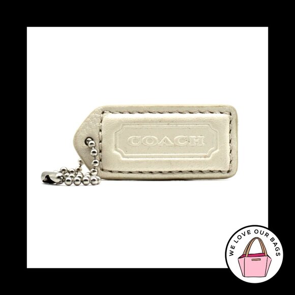 2" Medium VINTAGE COACH White Leather Nickel Key Fob Bag Charm Keychain Hang Tag - Picture 1 of 1